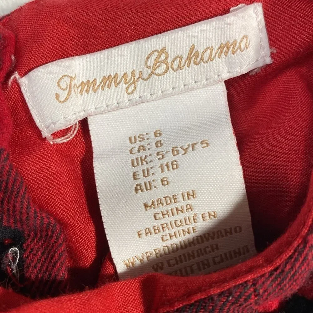TOMMY BAHAMA Flannel Buffalo Check Velvet Bow Dress
